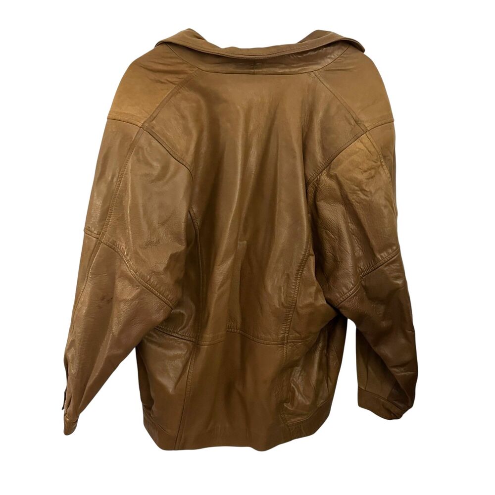 Ann Taylor Vintage 1980s Brown Soft Leather V-Neck Jacket Shoulder Pads – Size 8 - Picture 2 of 9